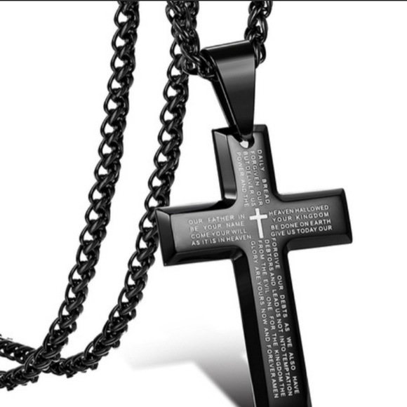 UNISEX BLACK NECKLACE WITH  CROSS PENDANT. - Picture 1 of 8